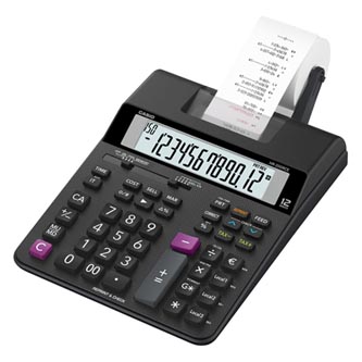 Casio Kalkulačka HR 200 RCE, černá, dvanáctimístná, s tiskem, duální napájení, dvoubarevný tisk