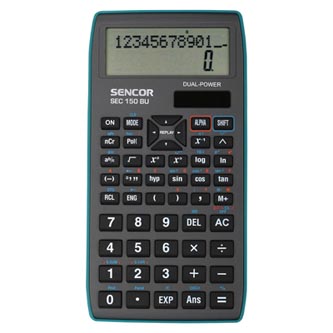 Sencor Kalkulačka SEC 150 BU, šedá, školní, dvanáctimístná, modrý rámeček