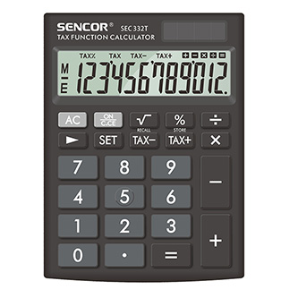 Sencor Kalkulačka SEC 332 T, černá, stolní, dvanáctimístná, duální napájení