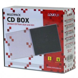 Box na 1 ks CD, průhledný, černý tray, Logo, 10,4 mm, 5-pack