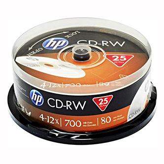 HP CD-RW, CWE00019-3, 69313, 25-pack, 700MB, 4-12x, 80min., 12cm, bez možnosti potisku, cake box, pro archivaci dat