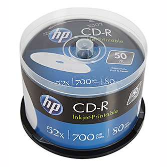 HP CD-R, CRE00017WIP-3, 69312, 50-pack, 700MB, 52x, 80min., 12cm, Printable, cake box, Standard, pro archivaci dat