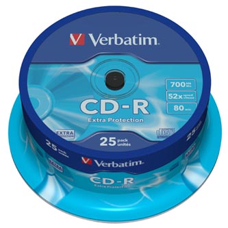 Verbatim CD-R, 43432, DataLife, 25-pack, 700MB, Extra Protection, 52x, 80min., 12cm, bez možnosti potisku, cake box, Standard, pro