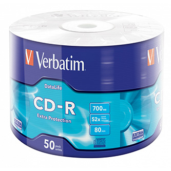 Verbatim CD-R, 43787, DataLife, 50-pack, 700MB, Extra Protection, 52x, 80min., 12cm, bez možnosti potisku, wrap, Standard, pro arc