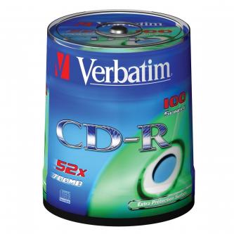 Verbatim CD-R, 43411, DataLife, 100-pack, 700MB, Extra Protection, 52x, 80min., 12cm, bez možnosti potisku, cake box, Standard, pr