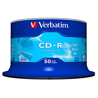 Verbatim CD-R, 43351, DataLife, 50-pack, 700MB, Extra Protection, 52x, 80min., 12cm, bez možnosti potisku, cake box, Standard, pro