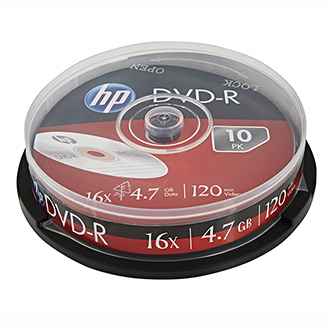 HP DVD+R, DRE00027-3, 10-pack, 4.7GB, 16x, 12cm, cake box, bez možnosti potisku, pro archivaci dat