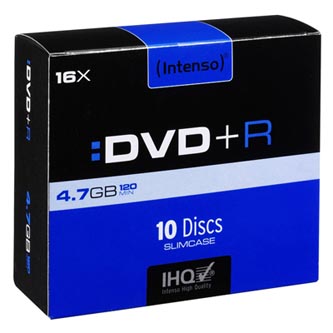 Intenso DVD+R, 4111652, 10-pack, 4.7GB, 16x, 12cm, slim case, pro archivaci dat