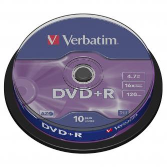 Verbatim DVD+R, 43498, DataLife PLUS, 10-pack, 4.7GB, 16x, 12cm, General, Advanced Azo+, cake box, Scratch Resistant, bez možnosti