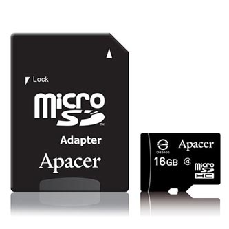 Apacer paměťová karta Secure Digital, 16GB, micro SDHC, AP16GMCSH4-R, Class 4, s adaptérem