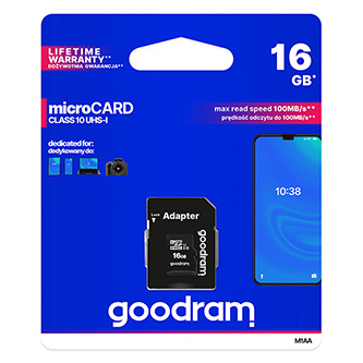 Goodram paměťová karta Micro Secure Digital Card, 16GB, micro SDHC, M1AA-0160R12, UHS-I U1 (Class 10), s adaptérem