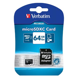 Verbatim paměťová karta Micro Secure Digital Card Premium, 64GB, micro SDXC, 44084, UHS-I U1 (Class 10), s adaptérem