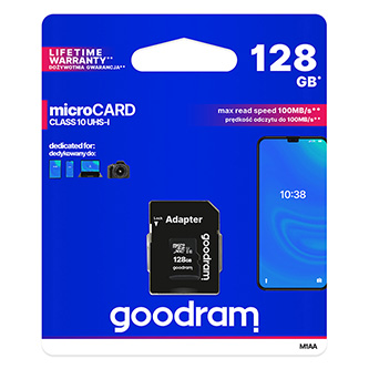Goodram paměťová karta Micro Secure Digital Card, 128GB, micro SDXC, M1AA-1280R12, UHS-I U1 (Class 10), s adaptérem