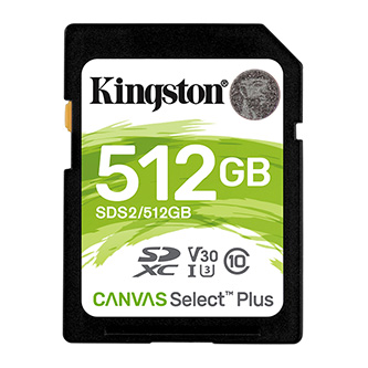 Kingston paměťová karta Canvas Select Plus, 512GB, SDXC, SDC2/512GB, UHS-I U3 (Class 10), A1