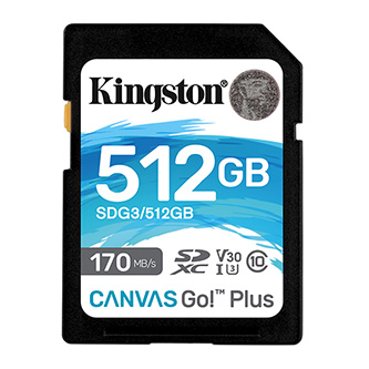 Kingston paměťová karta Canvas Go! Plus, 512GB, SDXC, SDG3/512GB, UHS-I U3 (Class 10), A2, V30