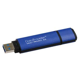Kingston USB flash disk, USB 3.0, 4GB, Data Traveler Vault Privacy, modrý, DTVP30/4GB, USB A, XTS-AES 256-bit šifrování, certifika