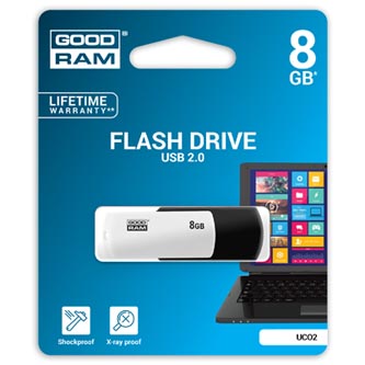 Goodram USB flash disk, USB 2.0, 8GB, UCO2, černý, UCO2-0080KWR11, USB A, s otočnou krytkou