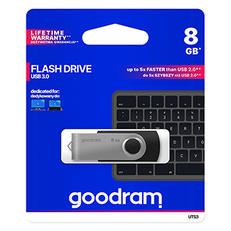 Goodram USB flash disk, USB 3.0, 8GB, UTS3, černý, UTS3-0080K0R11, USB A, s otočnou krytkou