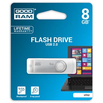 Goodram USB flash disk, USB 2.0, 8GB, UTS2, bílý, UTS2-0080W0R11, podpora OS Win 7