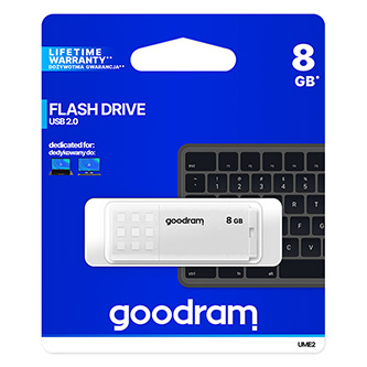 Goodram USB flash disk, USB 2.0, 8GB, UME2, bílý, UME2-0080W0R11, USB A, s krytkou