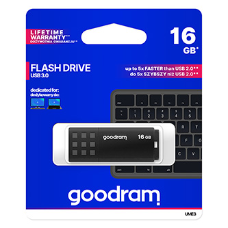Goodram USB flash disk, USB 3.0 (3.2 Gen 1), 16GB, UME3, černý, UME3-0160K0R11, USB A, s krytkou