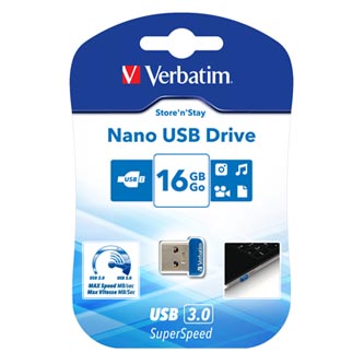 Verbatim USB flash disk, USB 3.0 (3.2 Gen 1), 16GB, Nano, Store N Stay, modrý, 98709, USB A