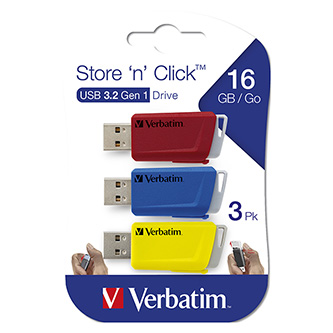 Verbatim USB flash disk, USB 3.0 (3.2 Gen 1), 16GB, Store N Click, mix barev, 49306, USB A, s výsuvným konektorem, 3ks