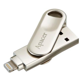 Apacer USB flash disk OTG, USB 3.0 (3.2 Gen 1), 32GB, AH790, stříbrný, AP32GAH790S-1, USB A / Lightning, s otočnou krytkou