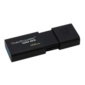 Kingston USB flash disk, USB 3.0 (3.2 Gen 1), 32GB, DataTraveler 100 Gen3, černý, DT100G3/32GB, USB A, s výsuvným konektorem