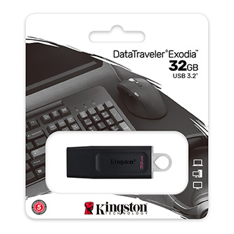 Kingston USB flash disk, USB 3.0, 32GB, DataTraveler Exodia, černý, DTX/32GB, USB A, s krytkou