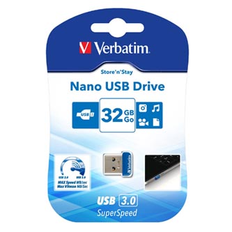 Verbatim USB flash disk, USB 3.0 (3.2 Gen 1), 32GB, Nano, Store N Stay, modrý, 98710, USB A