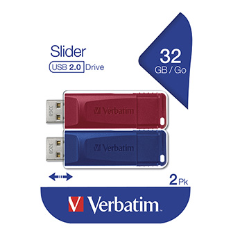 Verbatim USB flash disk, USB 2.0, 32GB, Slider, červený, modrý, 49327, USB A, s výsuvným konektorem, 2 ks