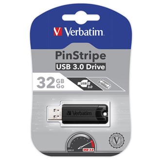 Verbatim USB flash disk, USB 3.0 (3.2 Gen 1), 32GB, PinStripe, Store N Go, černý, 49317, USB A, s výsuvným konektorem