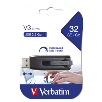 Verbatim USB flash disk, USB 3.0 (3.2 Gen 1), 32GB, V3, Store N Go, černý, 49173, USB A, s výsuvným konektorem