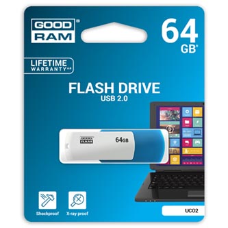 Goodram USB flash disk, USB 2.0, 64GB, UCO2, modrý, UCO2-0640KWR11, USB A, s otočnou krytkou
