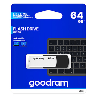 Goodram USB flash disk, USB 2.0, 64GB, UC02, černý, UCO2-0640KWR11, USB A, s otočnou krytkou