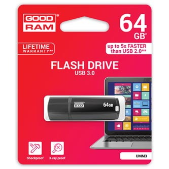 Goodram USB flash disk, USB 3.0 (3.2 Gen 1), 64GB, UMM3, černý, UMM3-0640K0R11, USB A, s krytkou