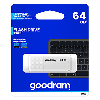 Goodram USB flash disk, USB 2.0, 64GB, UME2, bílý, UME2-0640W0R11, USB A, s krytkou