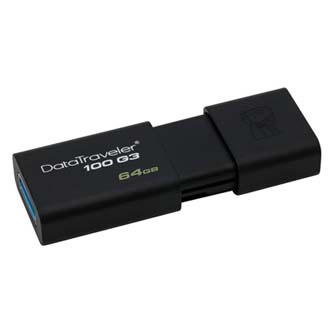 Kingston USB flash disk, USB 3.0 (3.2 Gen 1), 64GB, DataTraveler 100 Gen3, černý, DT100G3/64GB, USB A, s výsuvným konektorem