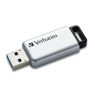 Verbatim USB flash disk, USB 3.0 (3.2 Gen 1), 64GB, Secure Pro, stříbrný, 98666, USB A, AES 256-bit šifrování, s výsuvným konektor