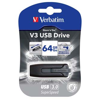 Verbatim USB flash disk, USB 3.0 (3.2 Gen 1), 64GB, V3, Store N Go, černý, 49174, USB A, s výsuvným konektorem