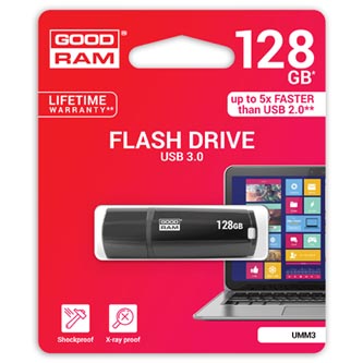 Goodram USB flash disk, USB 3.0 (3.2 Gen 1), 128GB, UMM3, černý, UMM3-1280K0R11, USB A, s krytkou