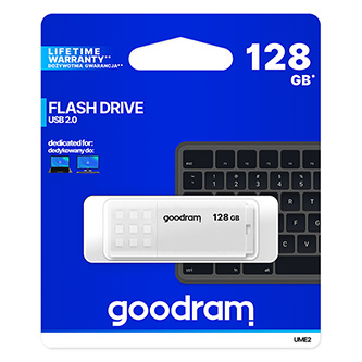 Goodram USB flash disk, USB 2.0, 128GB, UME2, bílý, UME2-1280W0R11, USB A, s krytkou