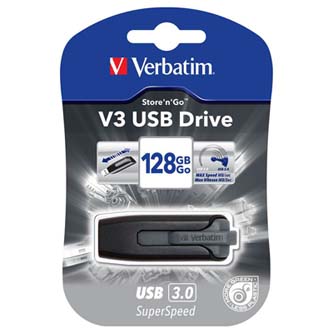 Verbatim USB flash disk, USB 3.0, 128GB, V3, Store N Go, černý, 49189, USB A, s výsuvným konektorem