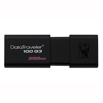 Kingston USB flash disk, USB 3.0 (3.2 Gen 1), 256GB, DataTraveler 100 Gen3, černý, DT100G3/256GB, USB A, s výsuvným konektorem