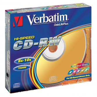 Verbatim CD-RW, 43167, DataLife PLUS, 5-pack, 700MB, Serl, 8-12x, 80min., 12cm, Color, bez možnosti potisku, slim box, Color, pro