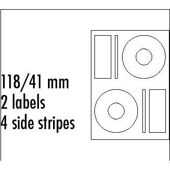Logo etikety na CD 118/41mm, A4, matné, bílé, 2 etikety, 4 proužky, 140g/m2, baleno po 10 ks, pro inkoustové a laserové tiskárny