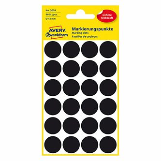 Avery Zweckform etikety 18mm, černé, 24 etiket, značkovací, baleno po 4 ks, 3003, pro ruční popis