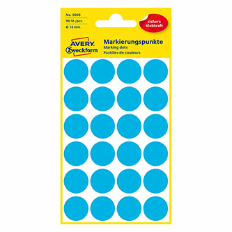 Avery Zweckform etikety 18mm, modré, 24 etiket, značkovací, baleno po 4 ks, 3005, pro ruční popis
