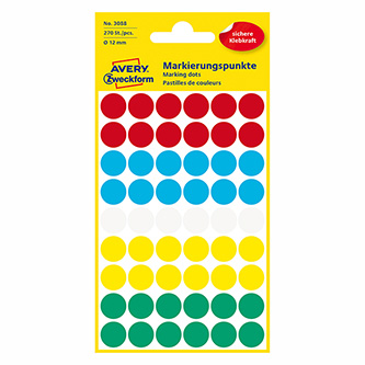 Avery Zweckform etikety 12mm, barevné, 54 etiket, značkovací, baleno po 5 ks, 3088, pro ruční popis